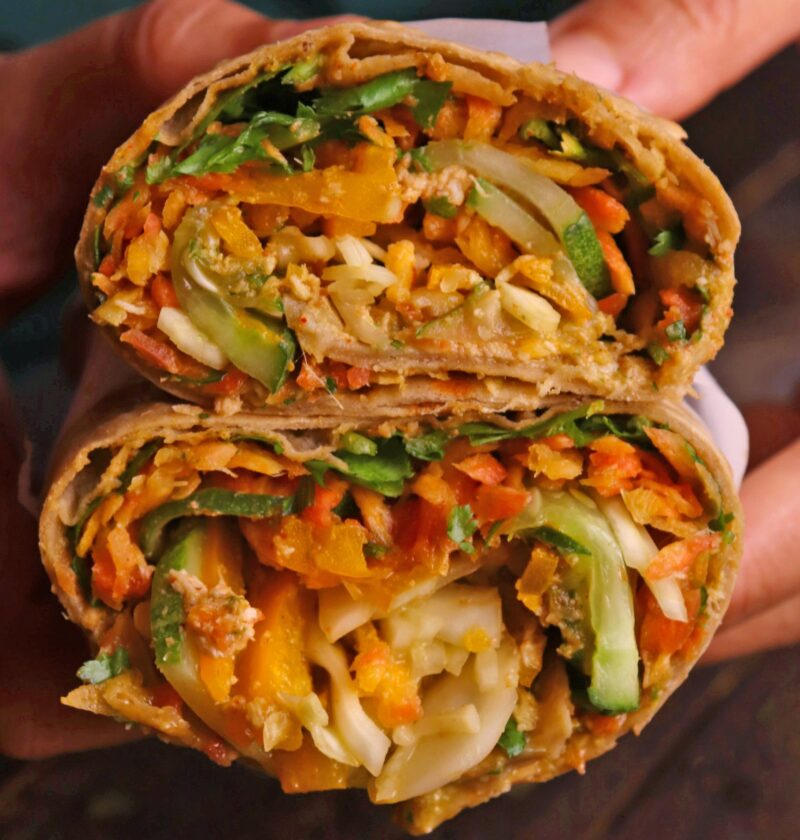 Vegan Raw Veggie Wrap | Veg Kathi Roll